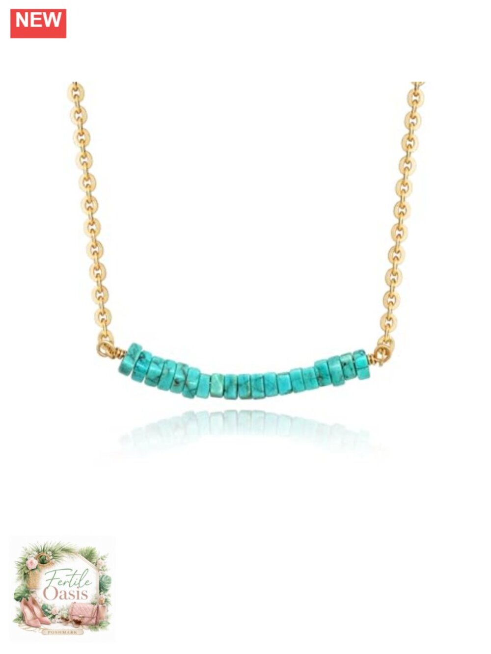 14K Gold Plated Dainty Turquoise Beaded Pendant Necklace, Lobster Clasp